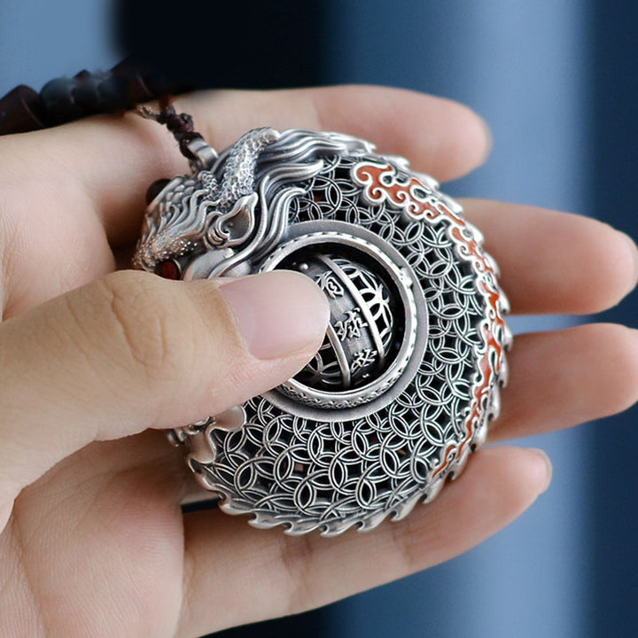 Buddha Stones de plata de ley 999, bola giratoria del Año del Dragón, cinco elementos, moneda de cobre, decoración colgante resistente