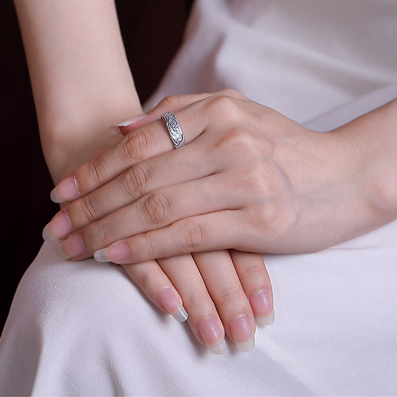 Anillo de iluminación grabado con Buddha Stones de plata de ley 999, flor de loto, flor de ciruelo, nubes auspiciosas - image 3