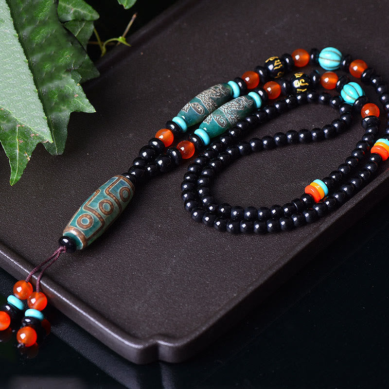 Colgante de collar de protección Om Mani Padme Hum con cuentas Dzi tibetanas de nueve ojos con Buddha Stones - image 2