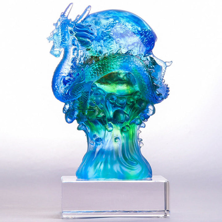 Buddha Stones hechas a mano, dragón azul Liuli, pieza de arte con cristal, protección del éxito, decoración para el hogar y la Oficina
