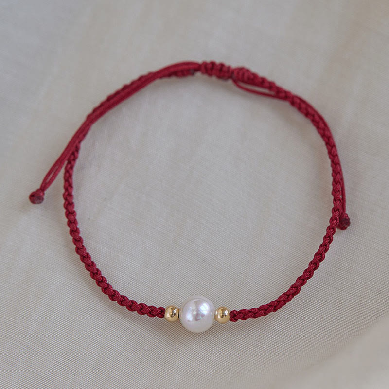 Pulsera de hilo trenzado de la suerte con cuentas de perlas naturales de piedras de Buddha Stones