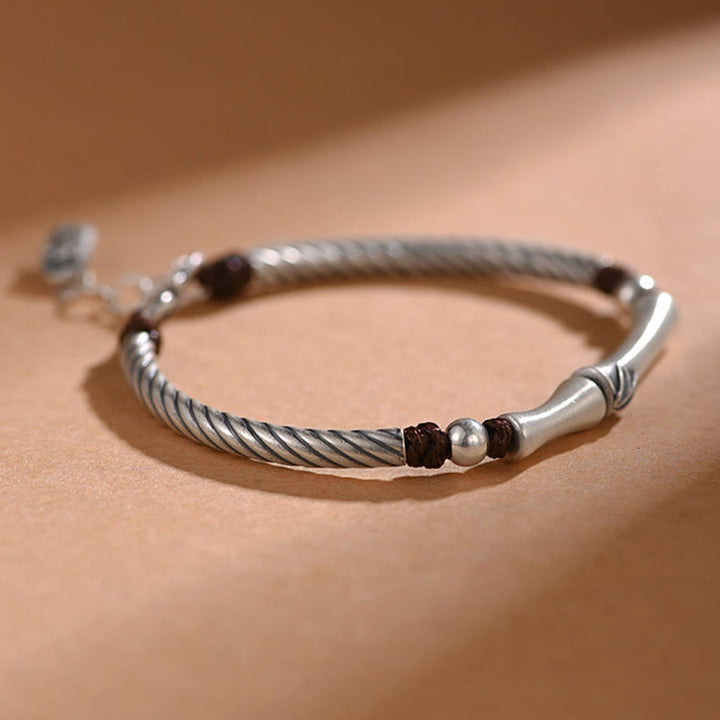 Pulsera de plata de ley 999 con diseño de bambú y suerte de cigarra
