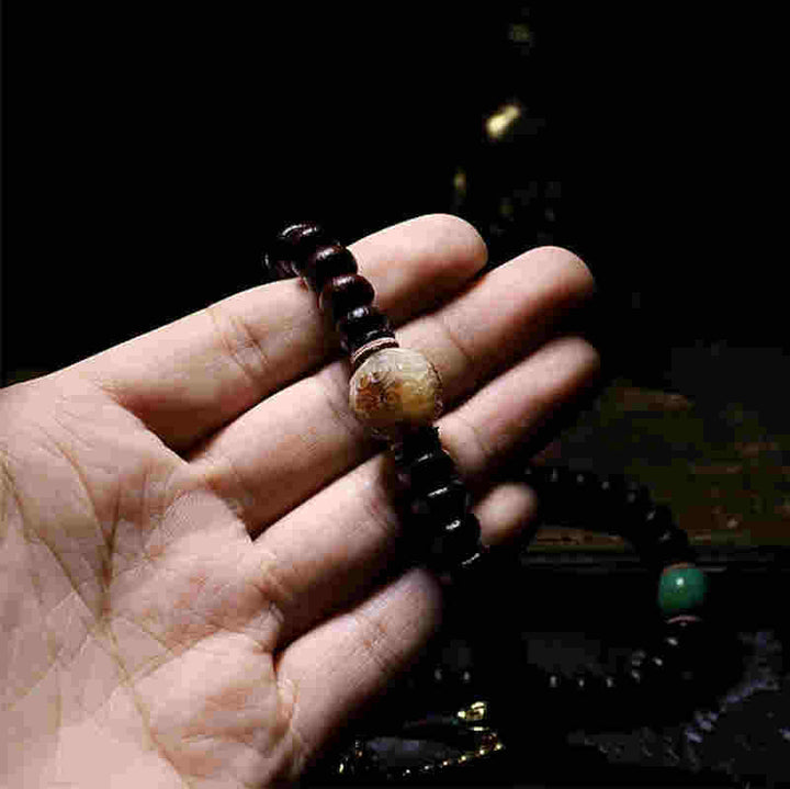 Tíbet 108 Mala cuentas púrpura semilla Bodhi Bagua Vajra pulsera auspiciosa