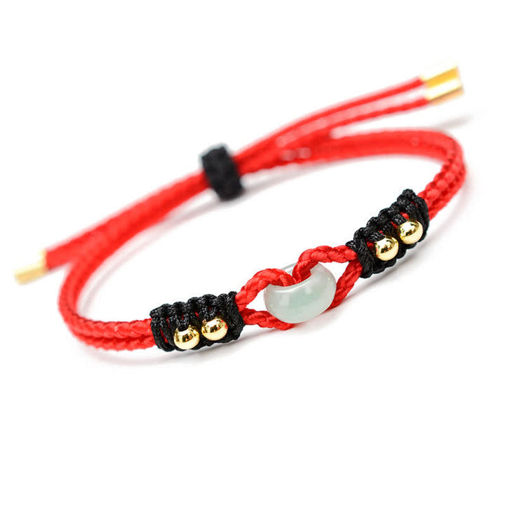 Pulsera de hilo de riqueza de abundancia de jade con hebilla de paz redonda con Buddha Stones