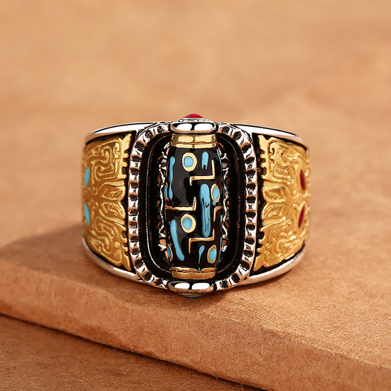 Anillo giratorio tibetano de nueve ojos con cuentas Dzi de Buddha Stones , bendiciones de riqueza