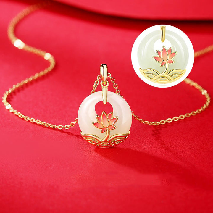 Collar con colgante de plata de ley 925 con Buddha Stones , jade blanco hetiano, flor de loto - image 5