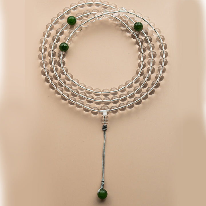 Pulsera de meditación de jade de cristal blanco de 108 cuentas Mala