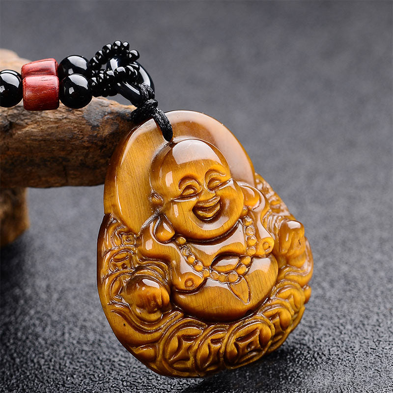 Collar de bendición de Buda sonriente con ojo de tigre y Buddha Stones - Ojo de tigre - image 1