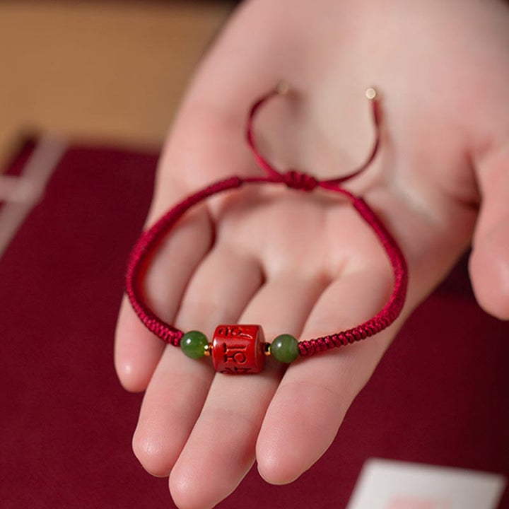 Pulsera de cuerda trenzada con Buddha Stones Tibetam cinabrio Om Mani Padme Hum grabada bendición