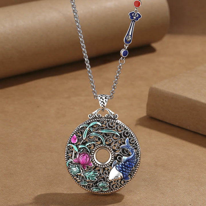 Buddha Stones Koi pez loto paz hebilla Fu carácter riqueza suerte collar colgante