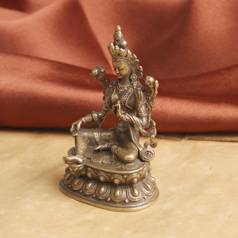 Bodhisattva Tara Verde Calma Esperanza Estatua Decoración de Cobre