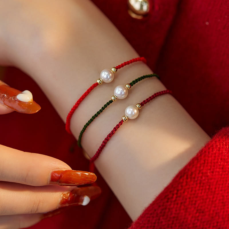 Pulsera de hilo trenzado de la suerte con cuentas de perlas naturales de piedras de Buddha Stones