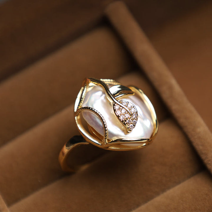 Anillo de riqueza de felicidad de flor de oro chapado en cobre y Buddha Stones