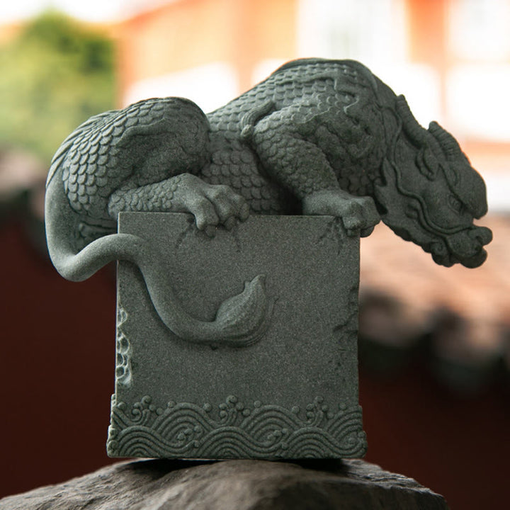 Buddha Stones Feng Shui, dragón sentado de pie, éxito, suerte, decoración del hogar