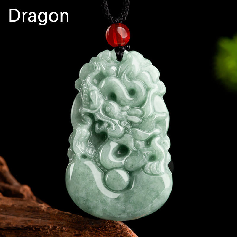 Buddha Stones Jade verde natural 12 Zodíaco chino Suerte Prosperidad Collar Colgante - Dragón - image 0