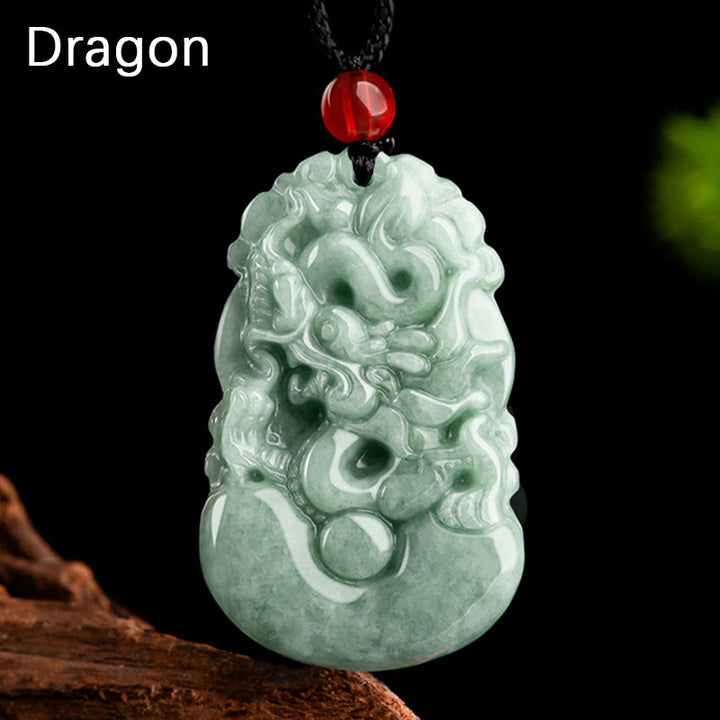 Buddha Stones Jade verde natural 12 Zodíaco chino Suerte Prosperidad Collar Colgante - Dragón - image 0
