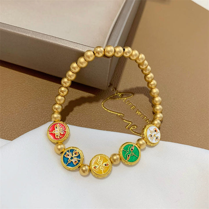 Pulsera de la suerte con cuentas de cobre, cinco dioses tibetanos de la riqueza , Buddha Stones