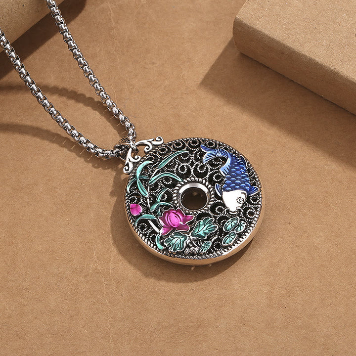 Buddha Stones Koi pez loto paz hebilla Fu carácter riqueza suerte collar colgante