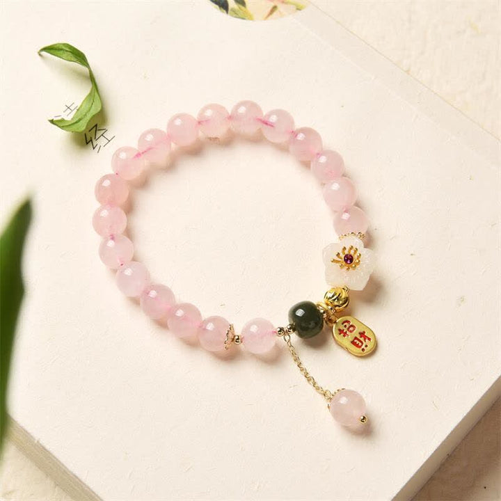 Pulsera de amor cálida con flor de jade de cristal rosa natural con Buddha Stones - image 5