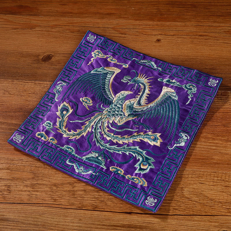 Tapete para tazas bordado con Buddha Stones, grulla, dragón Fénix, Kirin, posavasos para tazas de té, tapete para té cuadrado Kung Fu