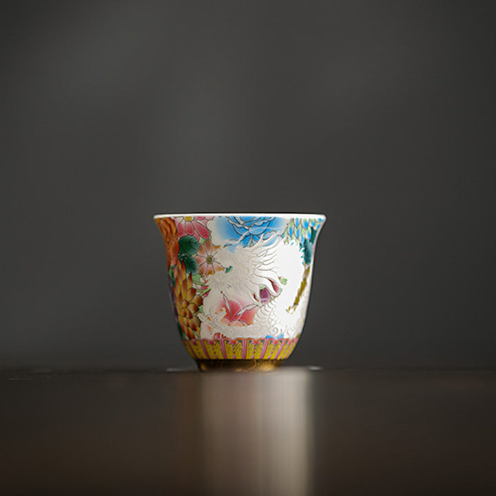 Taza de té de cerámica con flores de Fénix y dragón de Buddha Stones , taza de té de Kung Fu de 50ml