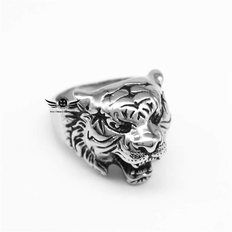 Anillo de motociclista Punk Rock con equilibrio de acero titanio y cabeza de tigre Animal para hombre