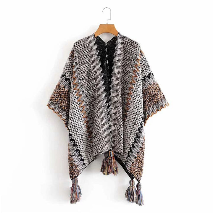 Mantón tibetano de piedras de Buddha Stones, bufanda de viaje acogedora para invierno con borlas de punto a rayas grises y marrones