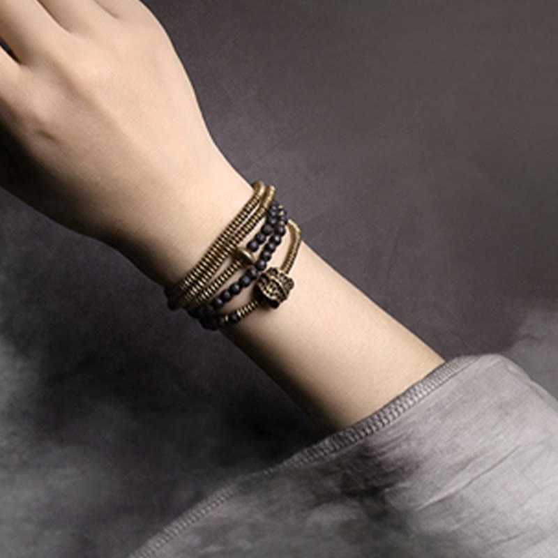 Pulsera curativa multicapa de latón y cobre con Buddha Stones y roca de lava vintage - image 2