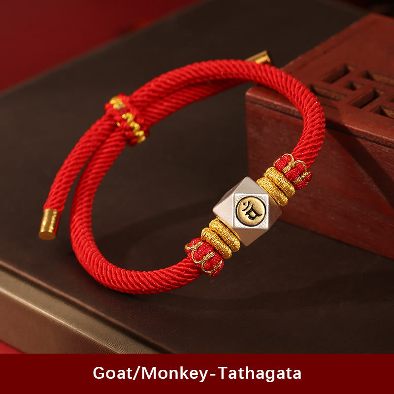Pulsera para niños hecha a mano con Buddha Stones de plata de ley 999, zodíaco chino, Buda natal, cuerda roja, fuerza de la suerte