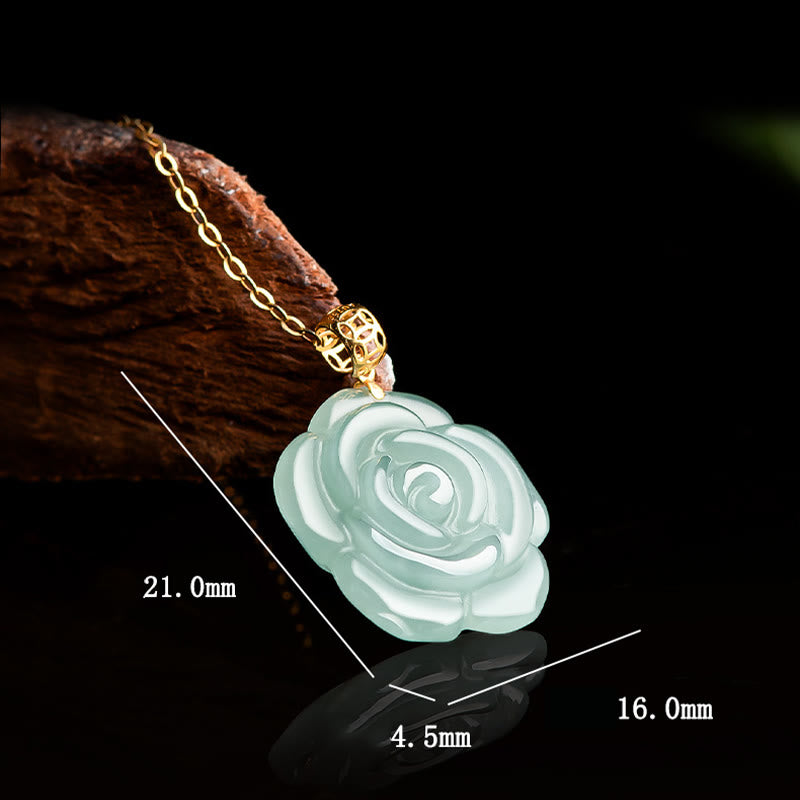 Colgante de collar de la suerte de rosa de jade natural de plata de ley 925 de oro de 18 Buddha Stones
