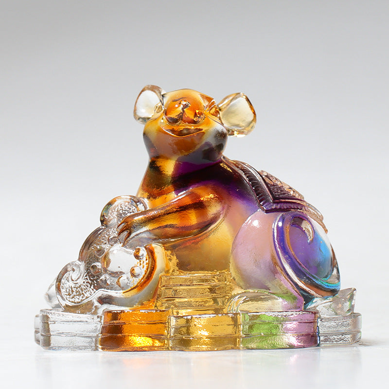 Buddha Stones Año del Dragón hechas a mano 12 Zodíaco chino Liuli pieza de arte con cristal protección decoración de la Oficina del hogar