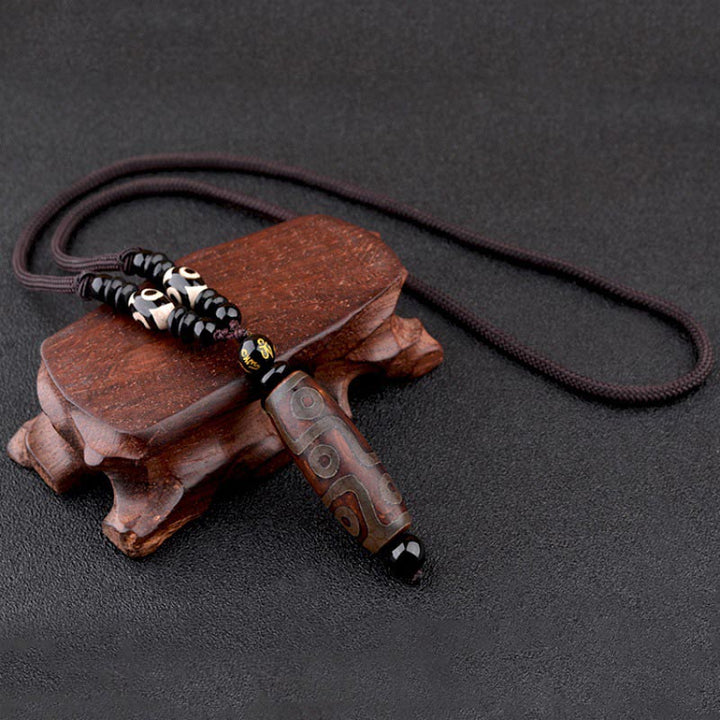Collar de protección de la riqueza con cuentas Dzi de nueve ojos y Buddha Stones