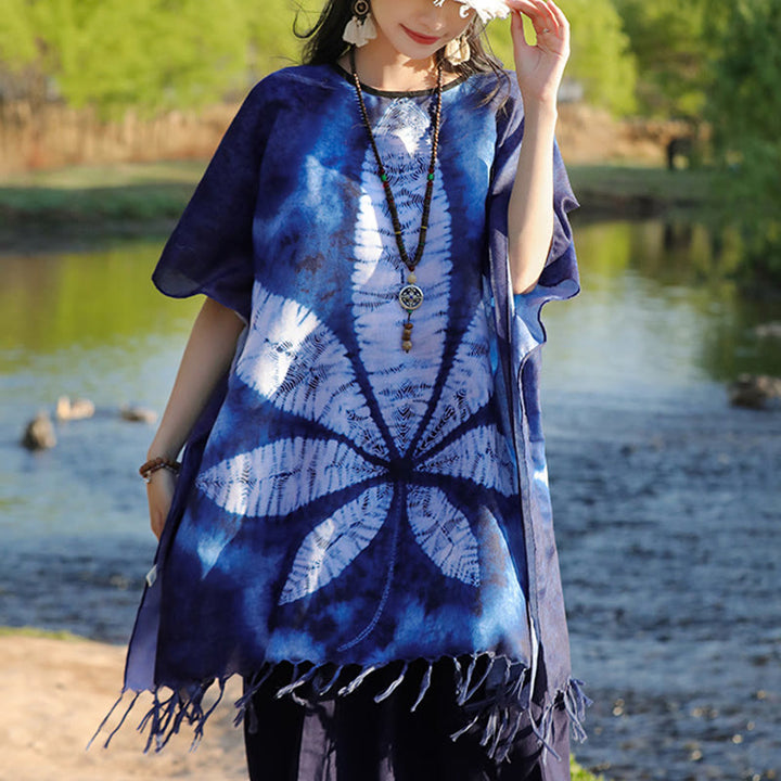 Jersey de viaje acogedor con borlas y chal de Batik azul con Buddha Stones , 95x90cm