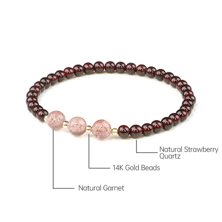 Pulsera Calma de Cuarzo Fresa Granate Natural de Piedras de Buddha Stones