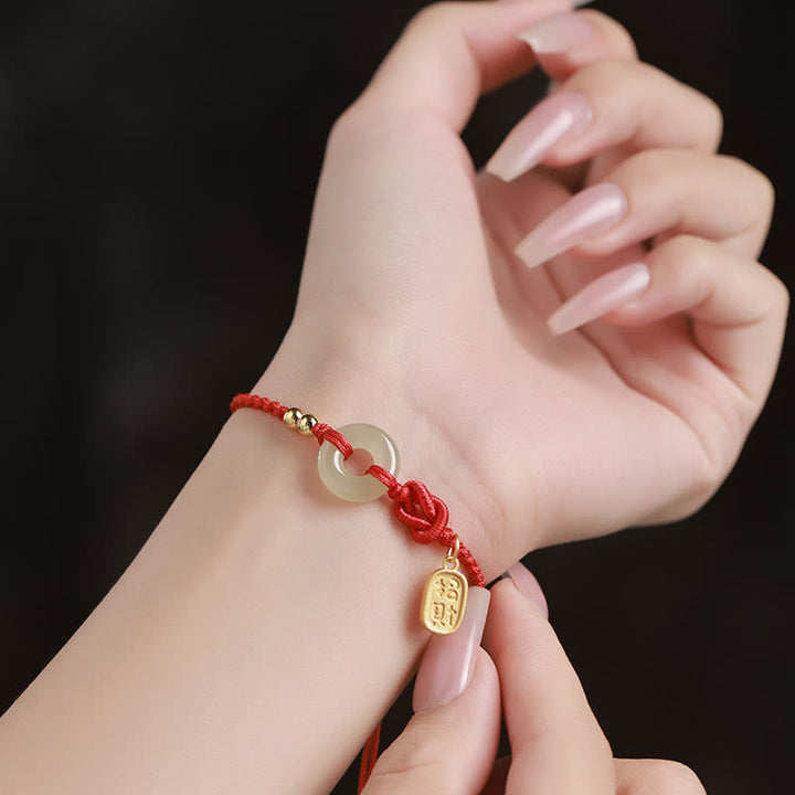 Buddha Stones Hetian Jade Paz Hebilla Fu Carácter Cadena Suerte Pulsera