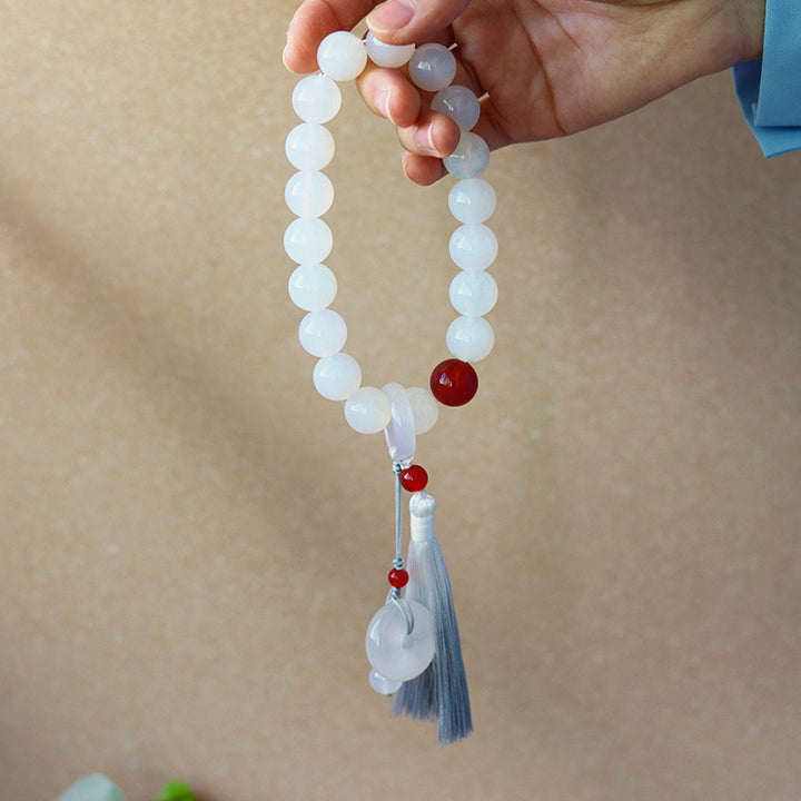 Buddha Stones ágata blanca ágata roja muñeca de la suerte Mala borlas bolsillo Mala decoración del coche