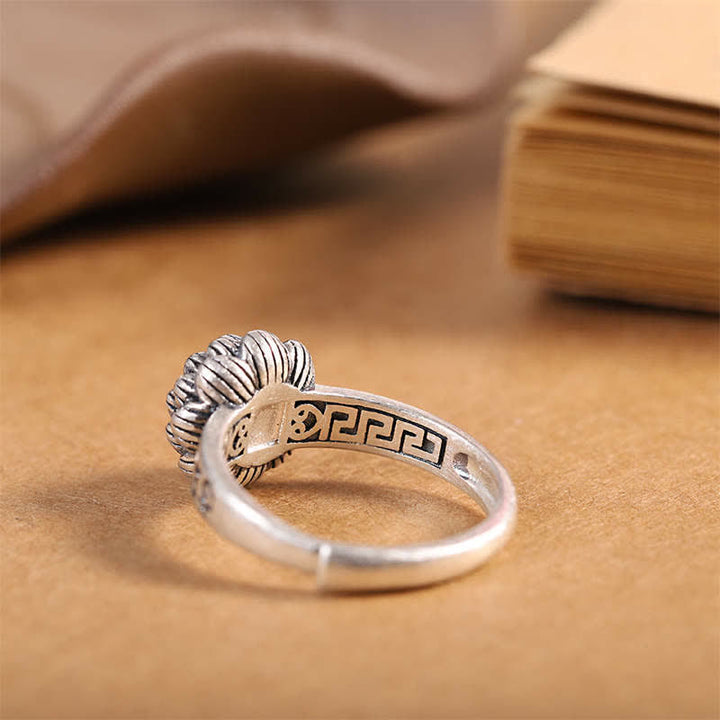 Anillo de bendición de confianza de ágata roja de loto de plata de ley 925