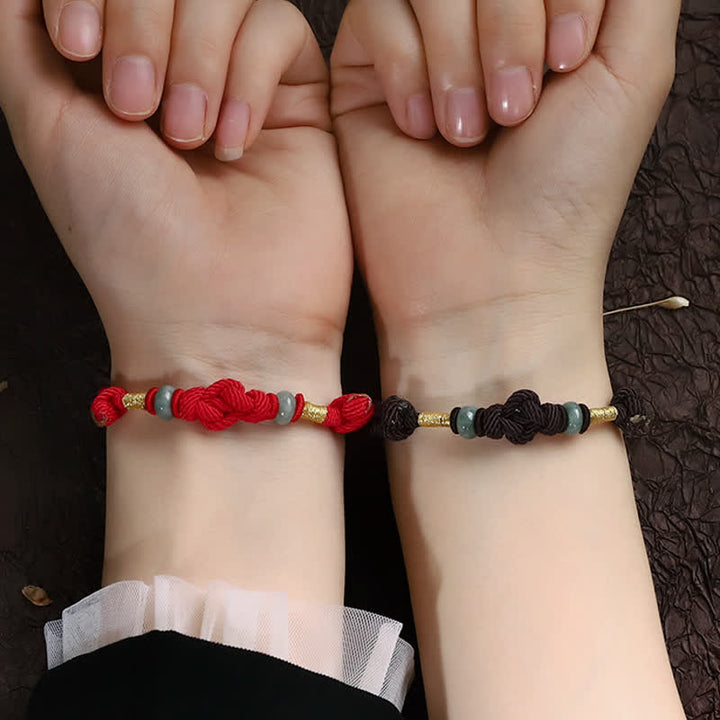 Trae buena suerte hilo rojo Jade fortuna nudo trenzado pulsera de pareja