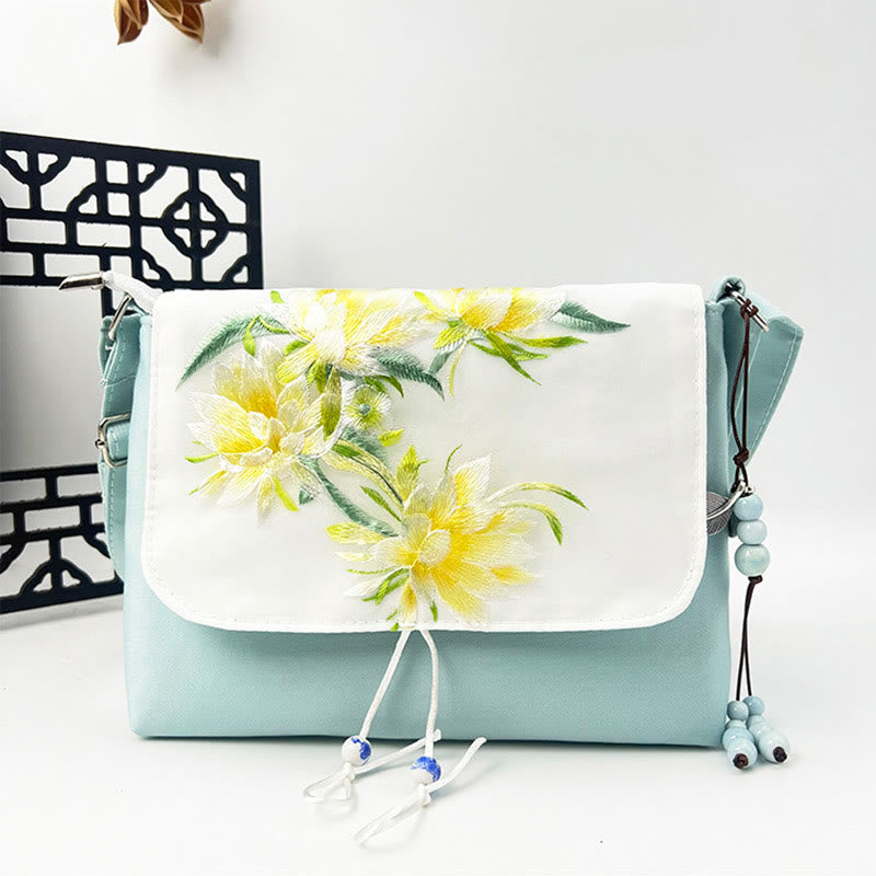 Buddha Stones Camelia bordada Epiphyllum Gardenia Sakura Flores Bolso bandolera Bolso de hombro Bolso para teléfono móvil