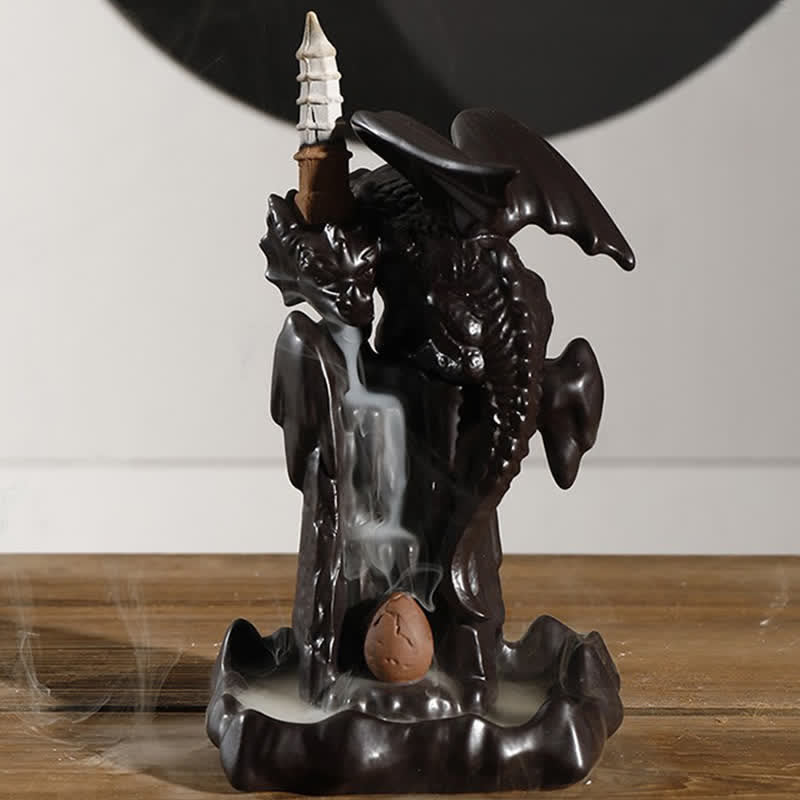 Quemador de incienso curativo para meditación, fuente de humo de reflujo de cerámica de dragón nórdico, decoración de bola Led