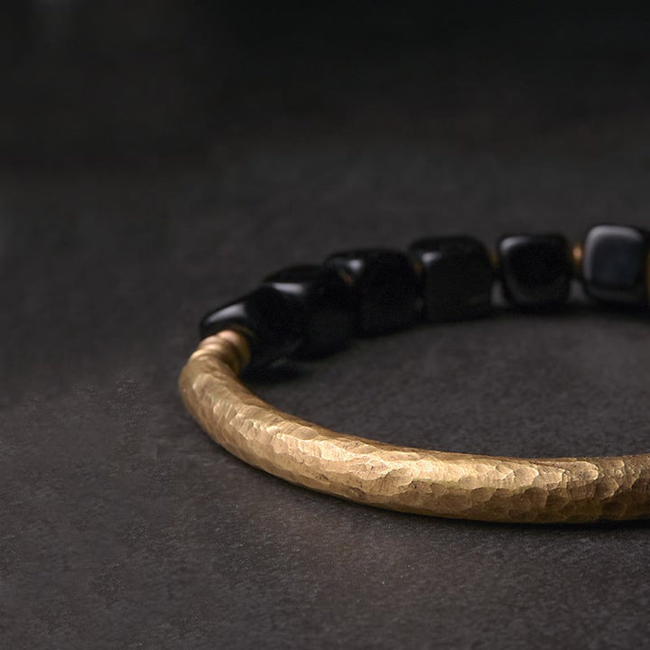 Pulsera de pareja de fuerza de cobre y cristal de obsidiana negra con Buddha Stones - image 5