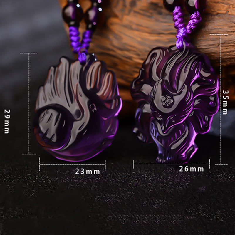 Buddha Stones, amatista Natural, cristal blanco, citrino, colgante de collar de la suerte de zorro de nueve colas
