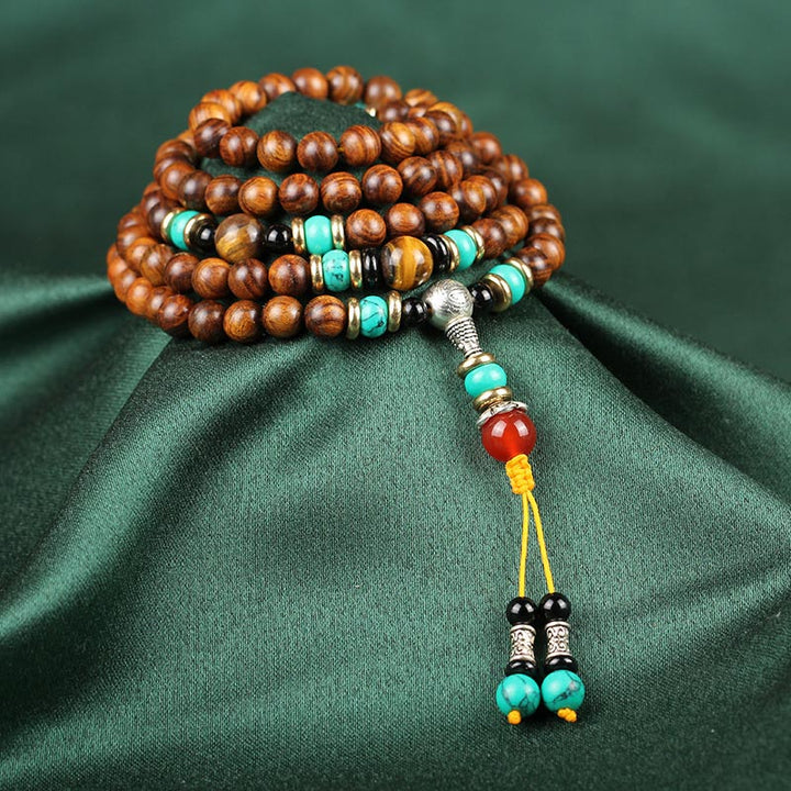 Pulsera curativa Mala de ojo de tigre de palisandro con 108 Buddha Stones
