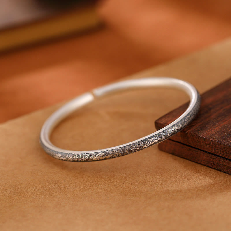 Brazalete de pulsera de la suerte con diseño de nubes propicias de plata de ley 999 vintage con Buddha Stones - image 1