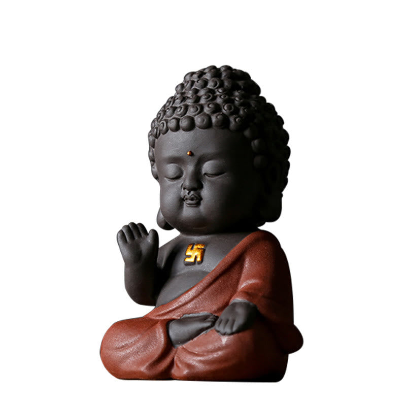 Buddha Stones Pequeño Buda Serenidad Arcilla Púrpura Decoración de Escritorio para el Hogar