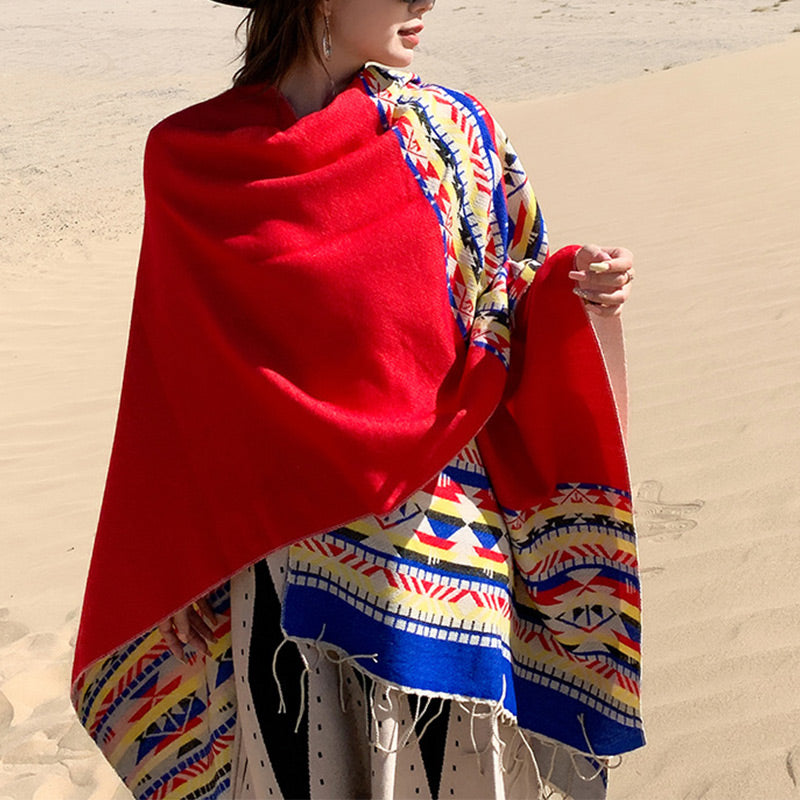 Mantón tibetano de Buddha Stones, geometría colorida, bufanda de viaje acogedora para invierno