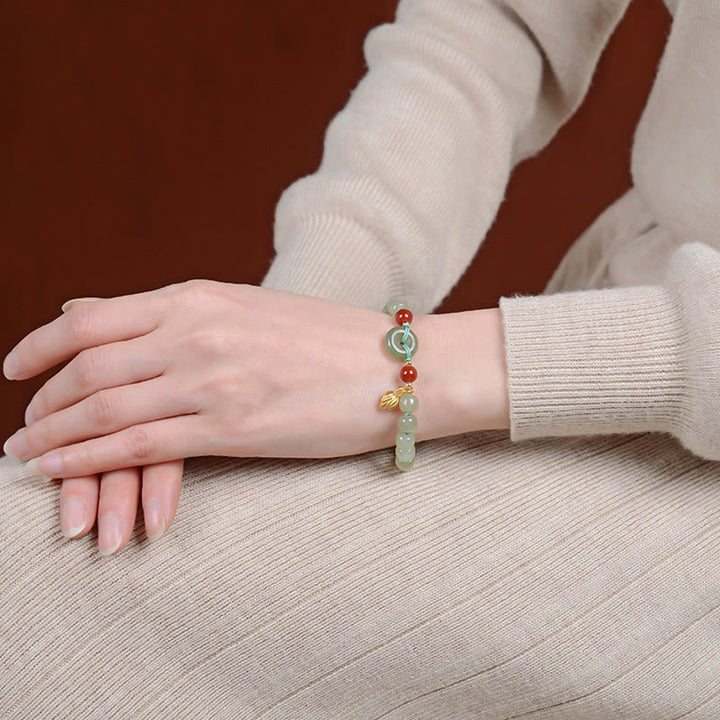 Pulsera de la suerte de ágata roja con hebilla de la paz de jade hetiano natural de plata de ley 925