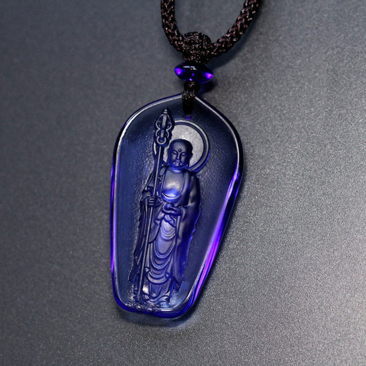 Collar con colgante de amuleto de serenidad de cristal de Buda Liuli de Buddha Stones Ksitigarbha