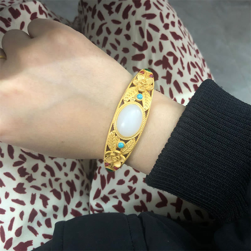 Pulsera de la suerte de la armonía de la hoja de la flor del jade blanco del jade cian de las Buddha Stones