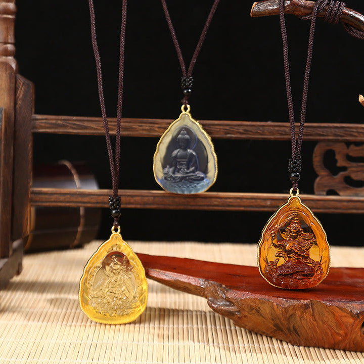 Colgante de collar de serenidad de cristal Liuli de Buda tibetano - image 1